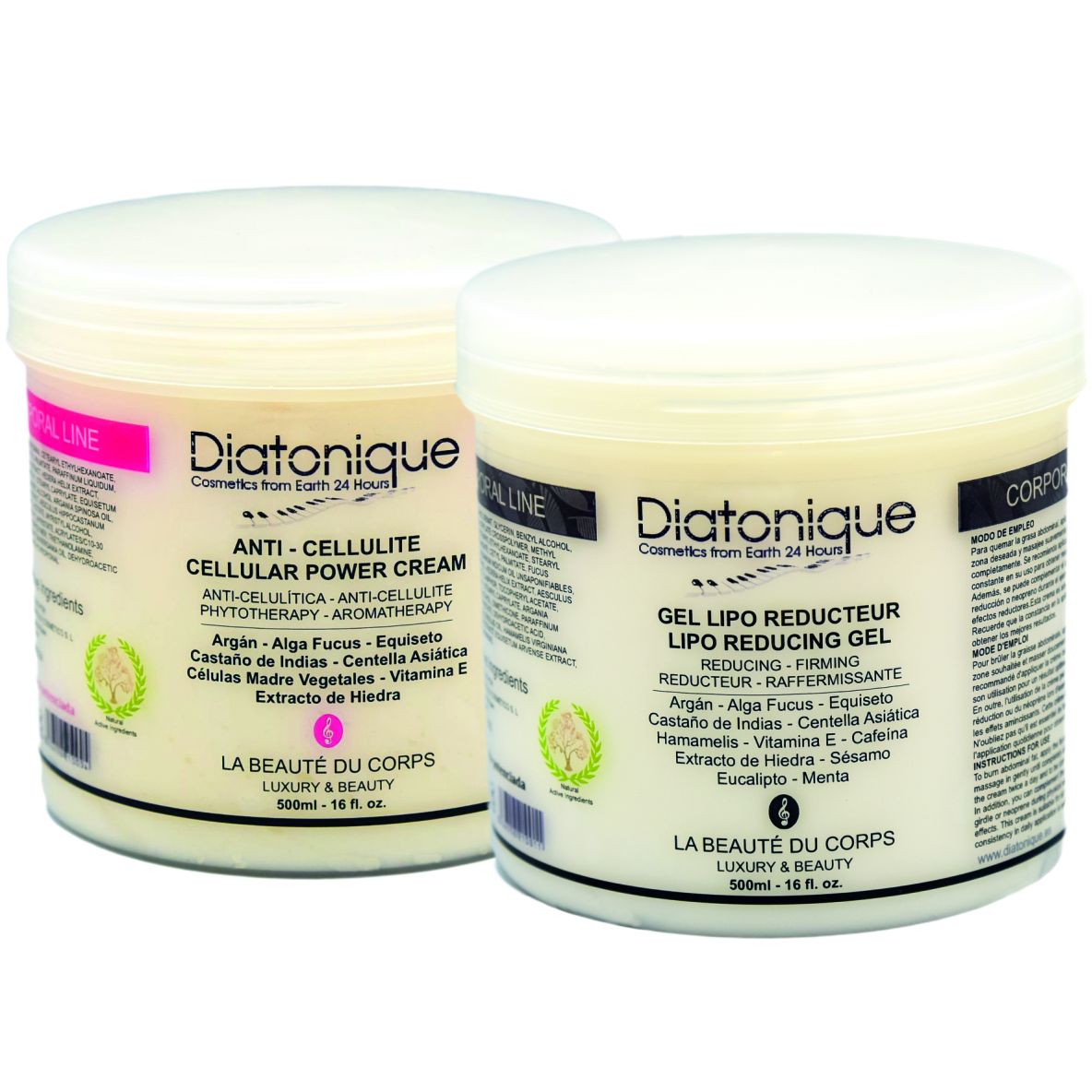 Pack Duo Anticelulítico Reductor Más Plus de Diatonique, Crema Anticelulítica 500ml, Gel Lipo Reductor 500ml