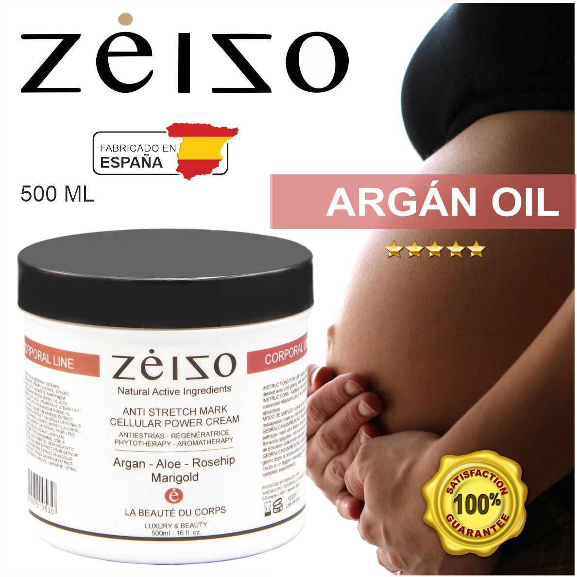 Crema Antiestrías corporal con Células Madre y Argan 500 ml -Zeizo
