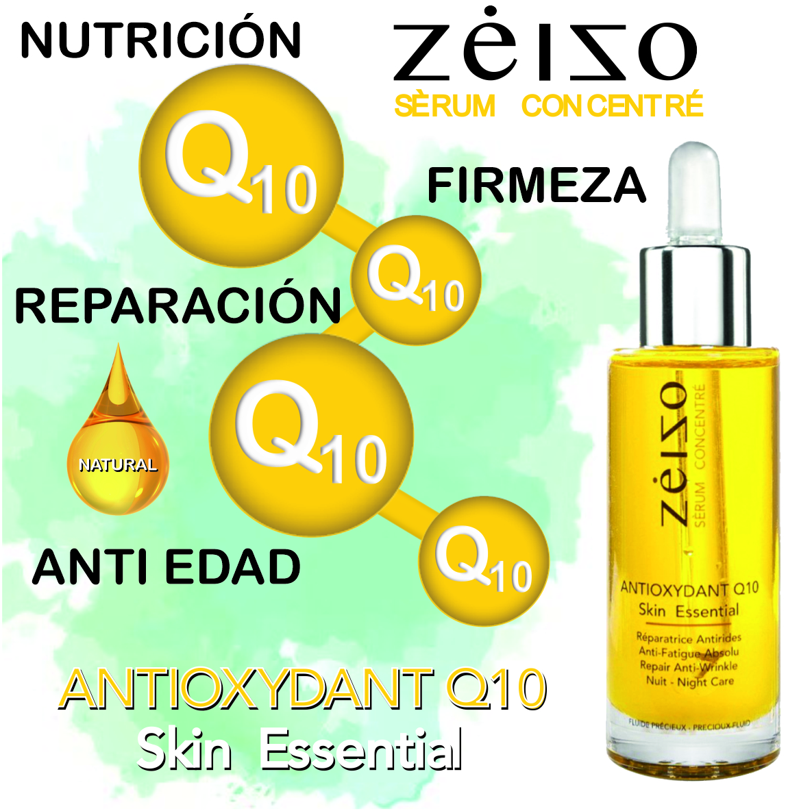 Serum antioxidante Zeizo con Coenzima Q10, ácido hialurónico y vitamina E